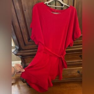 Vibrant Red Romper with Belt